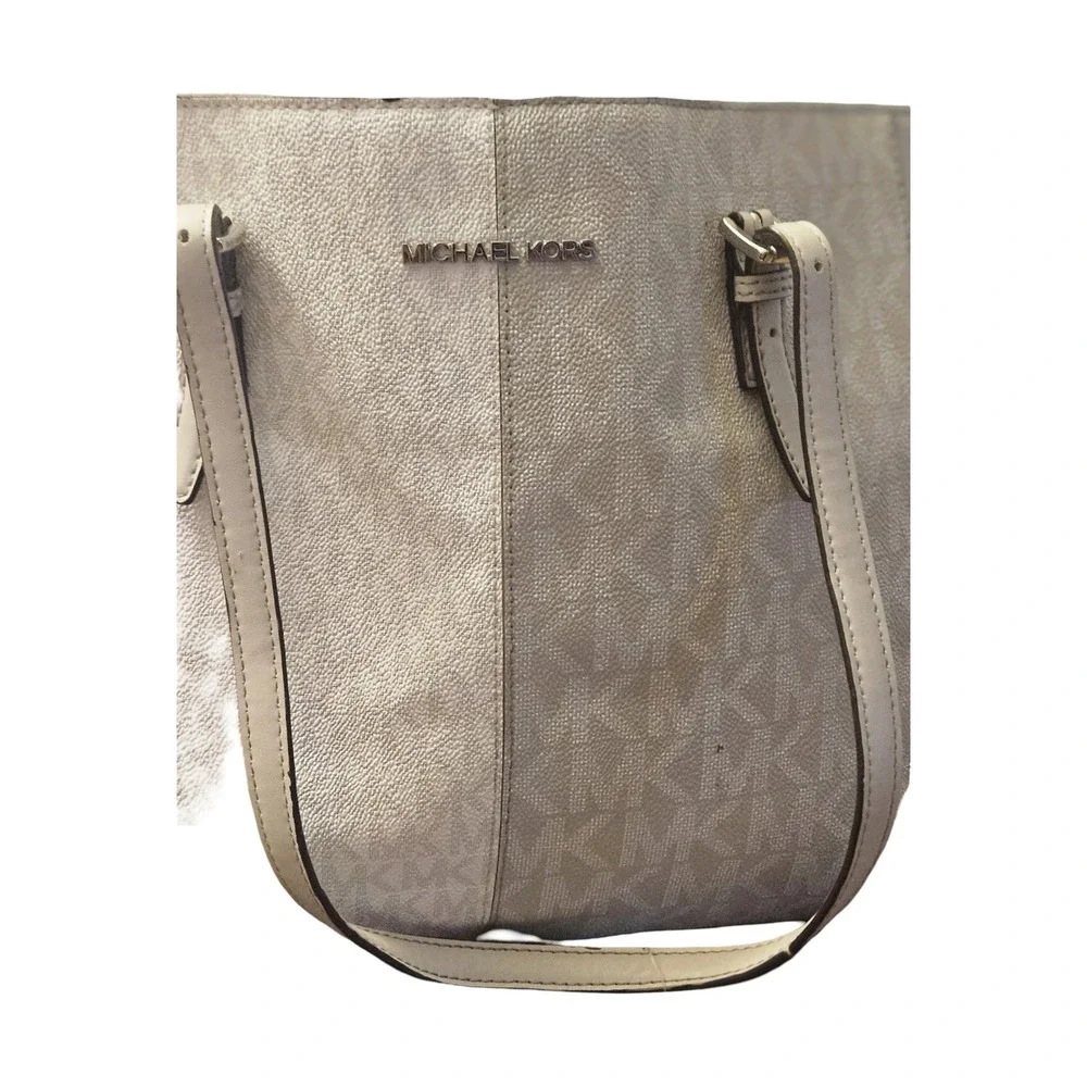 Michael Kors Women Cream Beige‎ Monogram MK Logo Tote Bag Shoulder Bag
